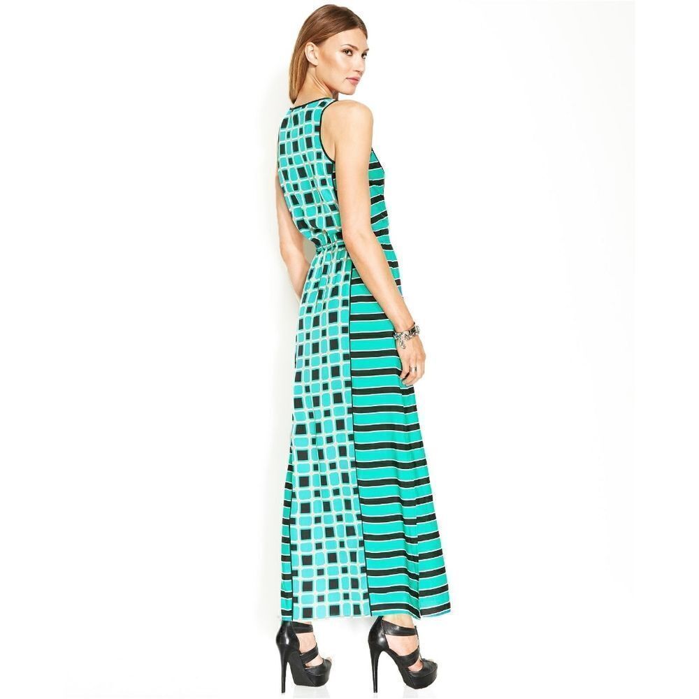 New! MICHAEL KORS Women's Geometric Print Maxi Dress Side-Slit Size Small - Picture 3 of 6